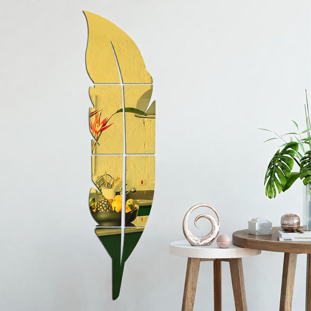 Leaf Shaped Wall Mirror, Golden